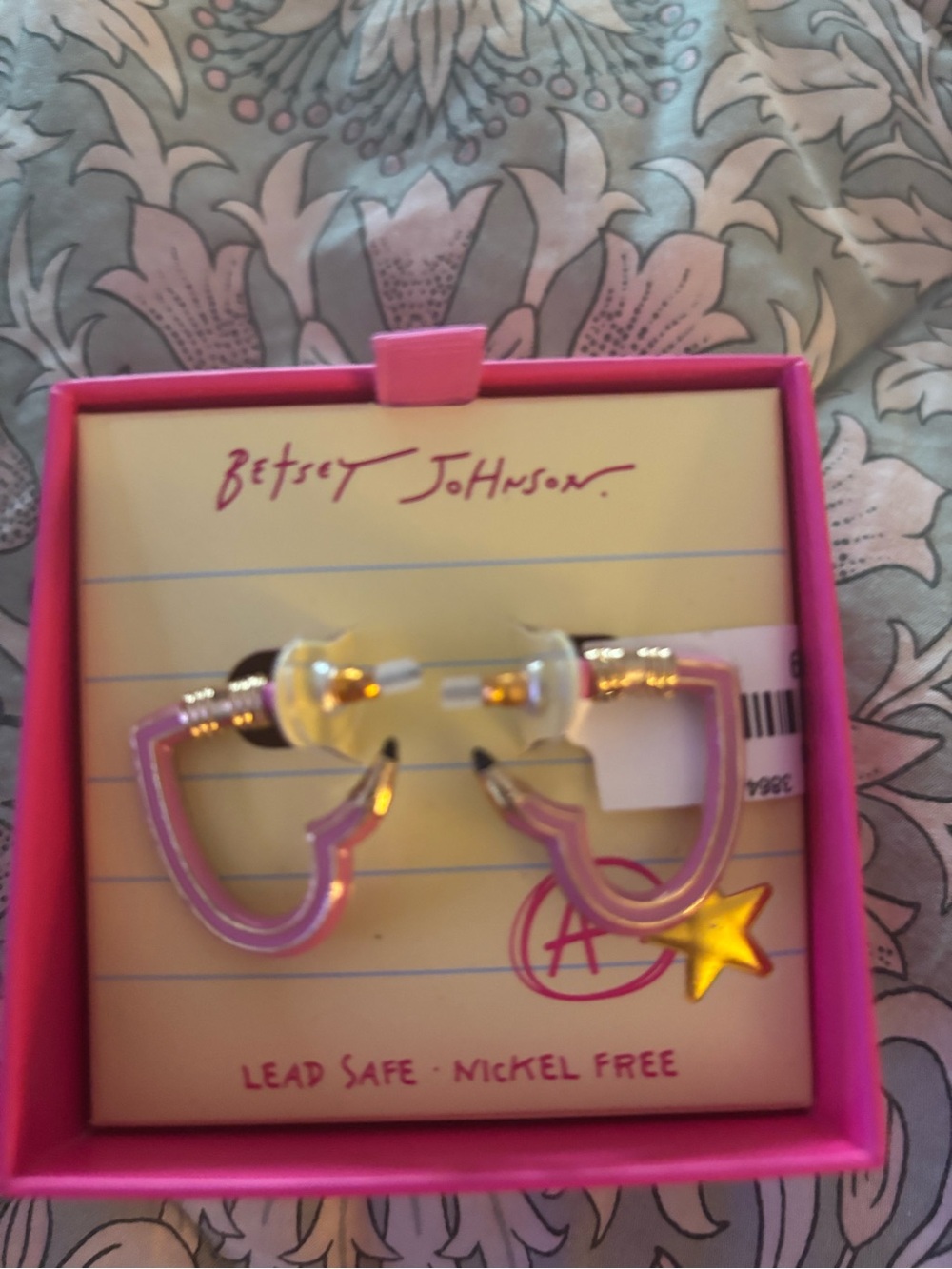 NEW Betsey Johnson pink pencil earrings